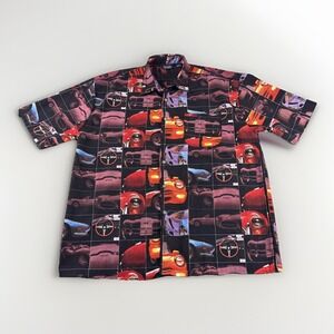 LA Gate Sports Wear Shirt Mens XXL Car All Over Print Short Sleeve Button Up Top